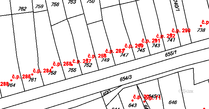 Morkovice 283, Morkovice-Slížany na parcele st. 749 v KÚ Morkovice, Katastrální mapa