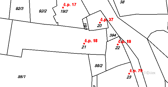 Těšnovice 18, Kroměříž na parcele st. 21 v KÚ Těšnovice, Katastrální mapa