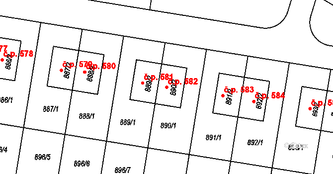 Stochov 582 na parcele st. 890/2 v KÚ Stochov, Katastrální mapa