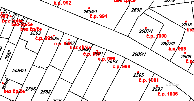 Rakšice 998, Moravský Krumlov na parcele st. 2591 v KÚ Moravský Krumlov, Katastrální mapa