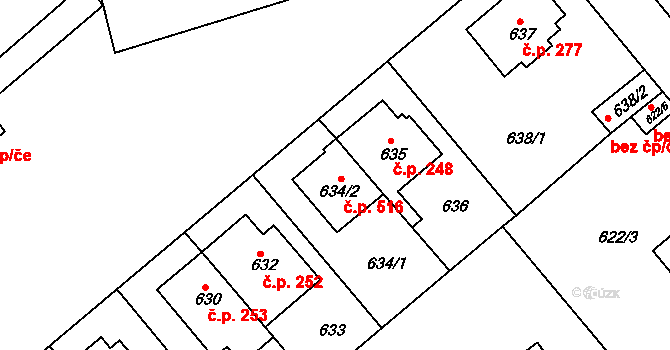 Žižkov 516, Kutná Hora na parcele st. 634/2 v KÚ Kutná Hora, Katastrální mapa