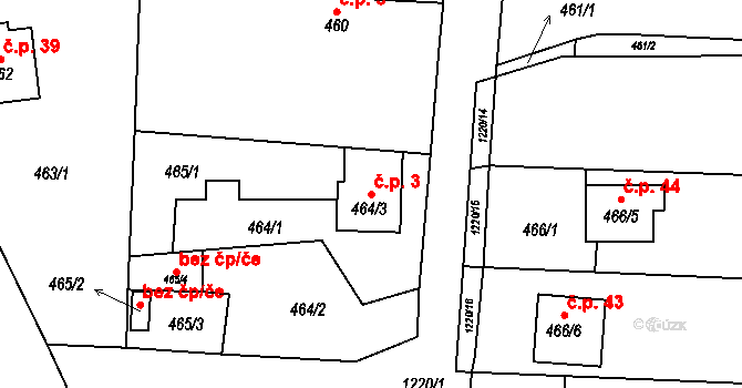 Šnepov 3, Ostrá na parcele st. 464/3 v KÚ Ostrá, Katastrální mapa