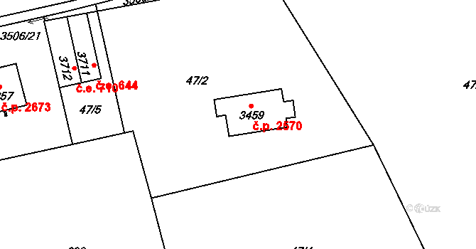 Aš 2570 na parcele st. 3459 v KÚ Aš, Katastrální mapa