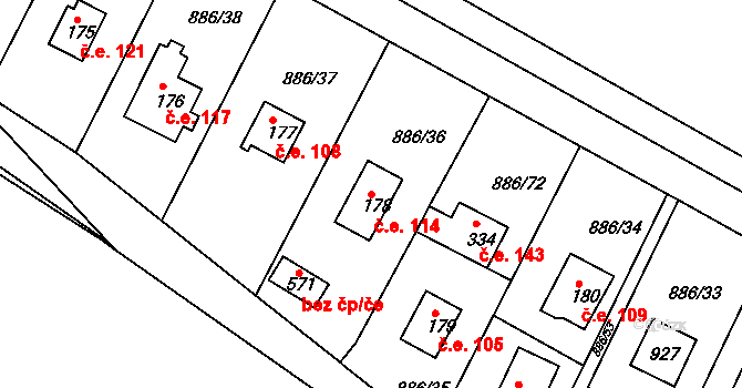 Sedlčánky 114, Čelákovice na parcele st. 178 v KÚ Sedlčánky, Katastrální mapa