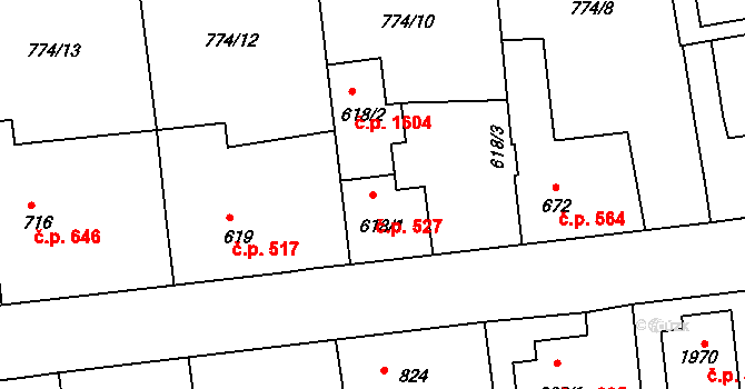 Dobříš 527 na parcele st. 618/1 v KÚ Dobříš, Katastrální mapa