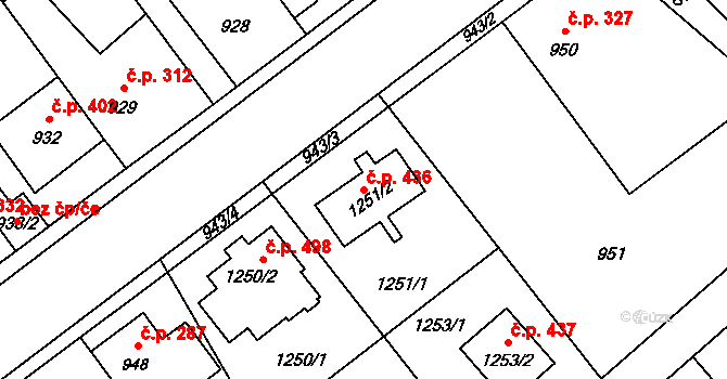 Hřebeč 436 na parcele st. 1251/2 v KÚ Hřebeč, Katastrální mapa