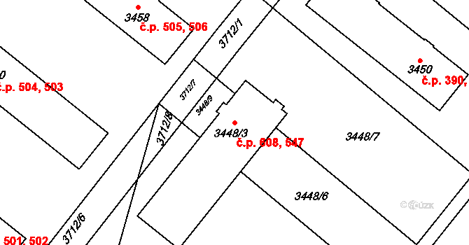 Vyškov-Předměstí 547,608, Vyškov na parcele st. 3448/3 v KÚ Vyškov, Katastrální mapa