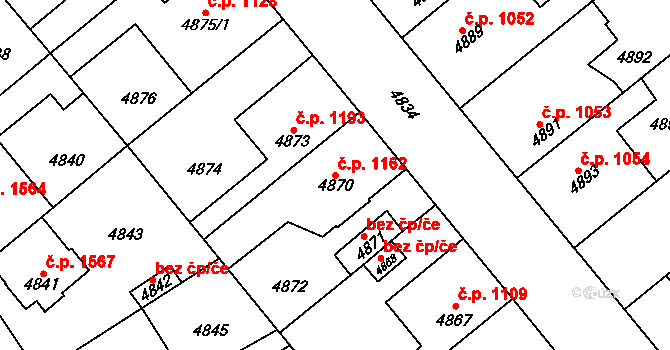 Kročehlavy 1162, Kladno na parcele st. 4870 v KÚ Kročehlavy, Katastrální mapa