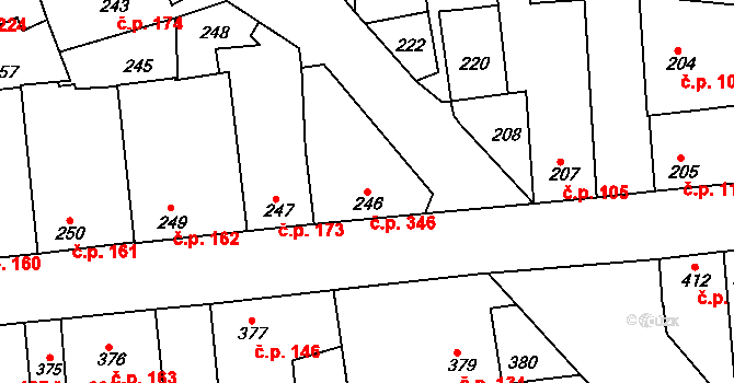 Švermov 346, Kladno na parcele st. 246 v KÚ Motyčín, Katastrální mapa