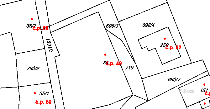 Jarošov nad Nežárkou 49 na parcele st. 34 v KÚ Jarošov nad Nežárkou, Katastrální mapa