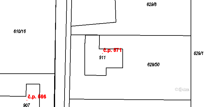 Sedliště 571 na parcele st. 911 v KÚ Sedliště ve Slezsku, Katastrální mapa