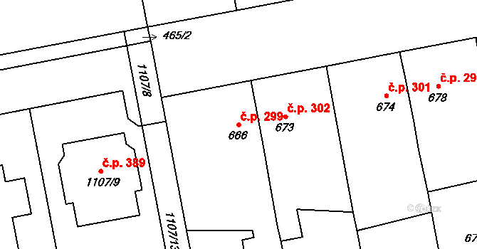 Grygov 299 na parcele st. 666 v KÚ Grygov, Katastrální mapa