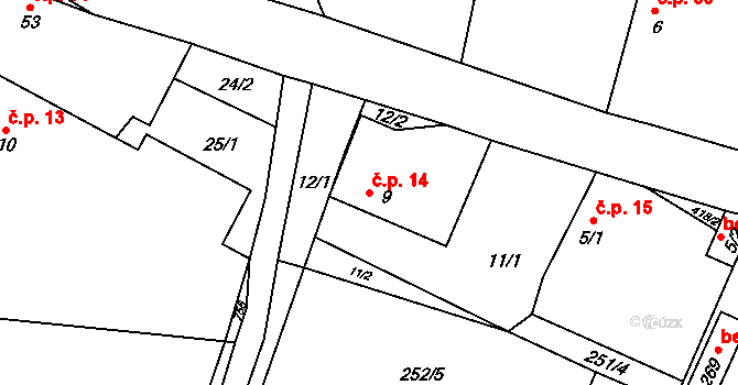 Drásov 14 na parcele st. 9 v KÚ Drásov u Příbramě, Katastrální mapa