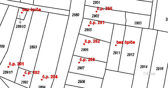 Mimoň I 252, Mimoň na parcele st. 2906 v KÚ Mimoň, Katastrální mapa