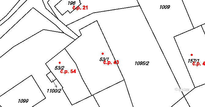 Kondrač 43, Kamenná na parcele st. 53/1 v KÚ Kondrač, Katastrální mapa