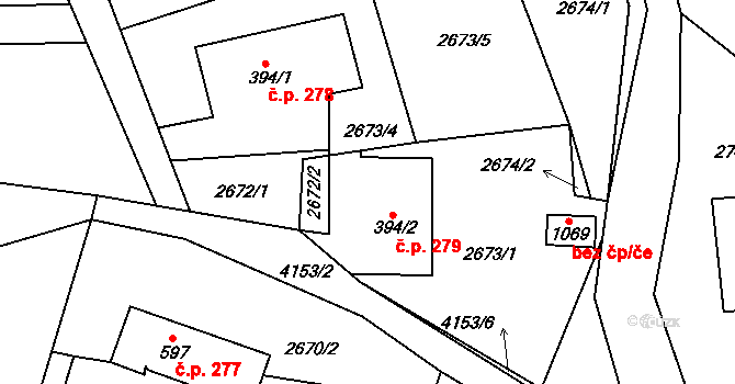 Dolní Čermná 279 na parcele st. 394/2 v KÚ Dolní Čermná, Katastrální mapa