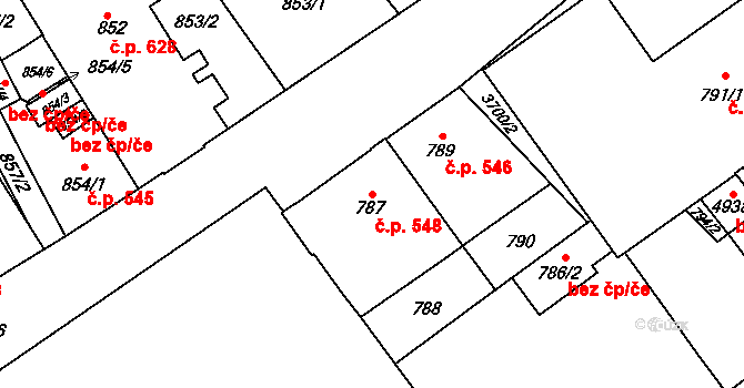 Žamberk 548 na parcele st. 787 v KÚ Žamberk, Katastrální mapa