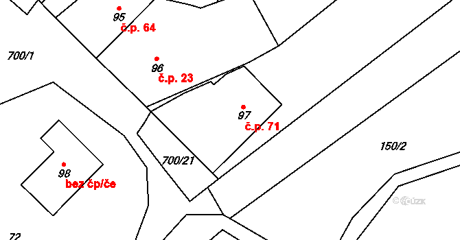 Morašice 71 na parcele st. 97 v KÚ Morašice u Litomyšle, Katastrální mapa