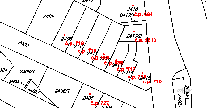 Kadaň 688 na parcele st. 2412 v KÚ Kadaň, Katastrální mapa