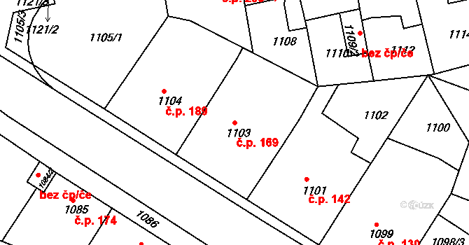 Miřetice u Klášterce nad Ohří 169, Klášterec nad Ohří na parcele st. 1103 v KÚ Miřetice u Klášterce nad Ohří, Katastrální mapa