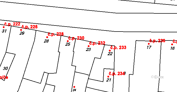 Mostkovice 232 na parcele st. 23 v KÚ Mostkovice, Katastrální mapa