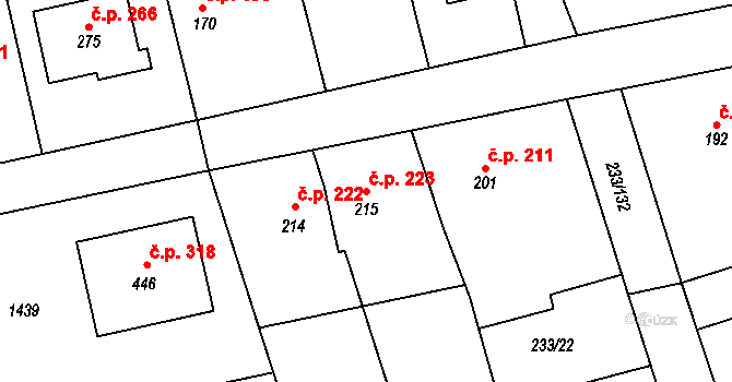 Kotvrdovice 223 na parcele st. 215 v KÚ Kotvrdovice, Katastrální mapa