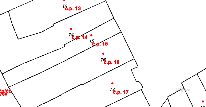 Pelhřimov 16 na parcele st. 16 v KÚ Pelhřimov, Katastrální mapa