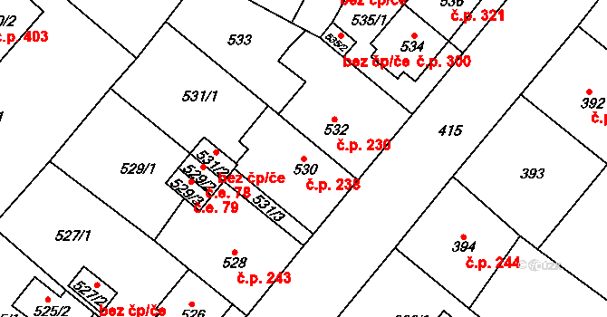 Sobědruhy 238, Teplice na parcele st. 530 v KÚ Sobědruhy, Katastrální mapa