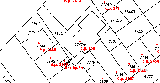 Teplice 159 na parcele st. 1141/6 v KÚ Teplice, Katastrální mapa