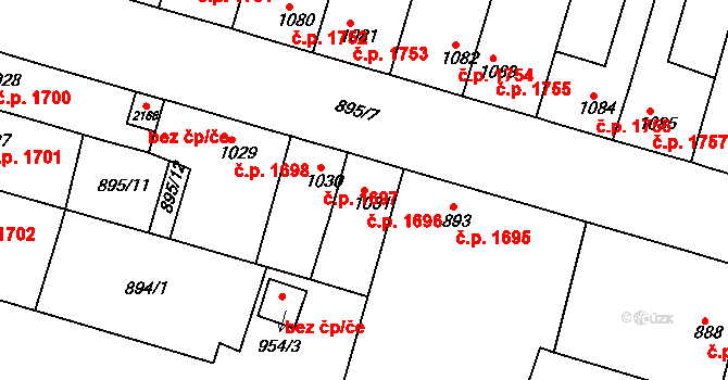 Nový Bydžov 1696 na parcele st. 1031 v KÚ Nový Bydžov, Katastrální mapa