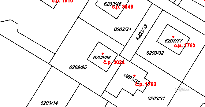 Frýdek 3024, Frýdek-Místek na parcele st. 6203/38 v KÚ Frýdek, Katastrální mapa
