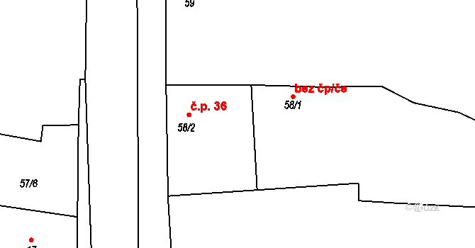 Chroustov 36 na parcele st. 58/2 v KÚ Chroustov, Katastrální mapa