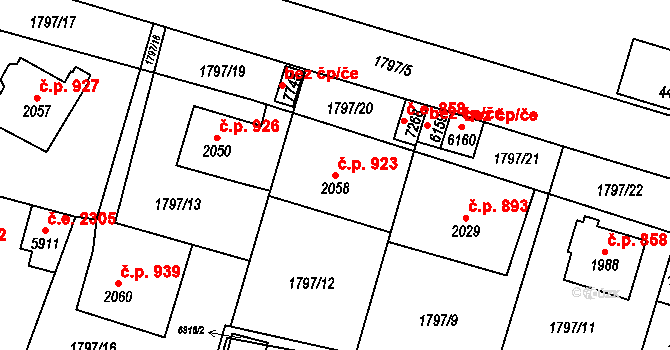 Cheb 923 na parcele st. 2058 v KÚ Cheb, Katastrální mapa
