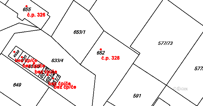 Dolní Rychnov 328 na parcele st. 652 v KÚ Dolní Rychnov, Katastrální mapa