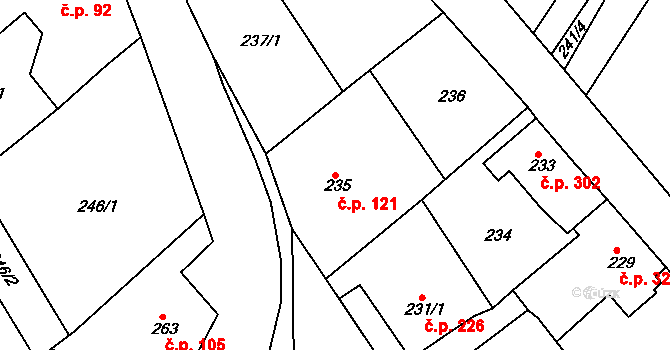 Svatava 121 na parcele st. 235 v KÚ Svatava, Katastrální mapa
