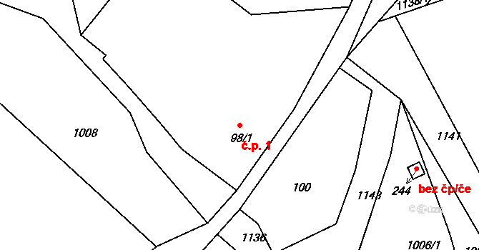 Podchlumí 1, Semechnice na parcele st. 98/1 v KÚ Semechnice, Katastrální mapa