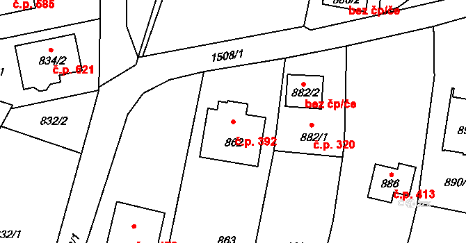 Jablůnka 392 na parcele st. 862 v KÚ Jablůnka, Katastrální mapa
