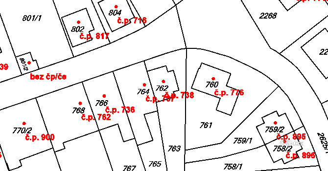 Radotín 738, Praha na parcele st. 762 v KÚ Radotín, Katastrální mapa