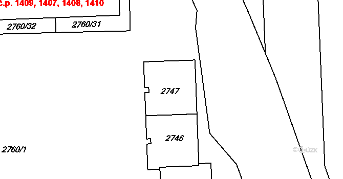 Chodov 1403,1404,1405,1406, Praha na parcele st. 2747 v KÚ Chodov, Katastrální mapa
