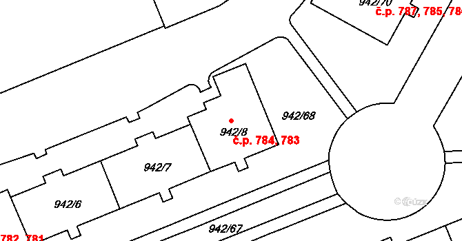 Hlubočepy 783,784, Praha na parcele st. 942/8 v KÚ Hlubočepy, Katastrální mapa