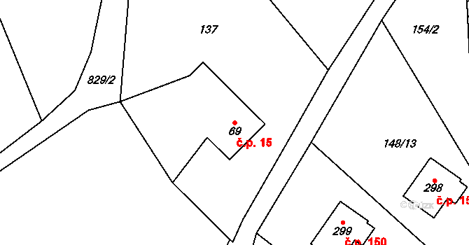 Kohoutov 15 na parcele st. 69 v KÚ Kohoutov, Katastrální mapa