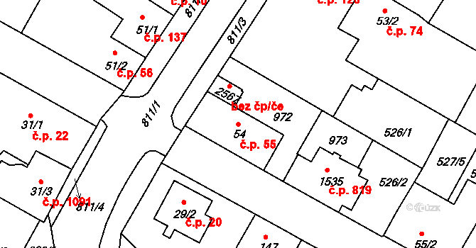 Sezimovo Ústí 55 na parcele st. 54 v KÚ Sezimovo Ústí, Katastrální mapa