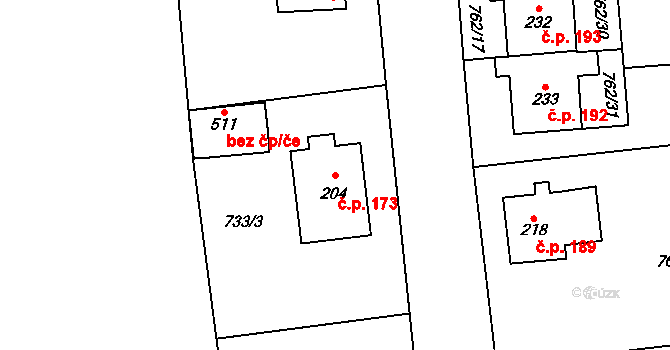 Dolní Chrastava 173, Chrastava na parcele st. 204 v KÚ Dolní Chrastava, Katastrální mapa