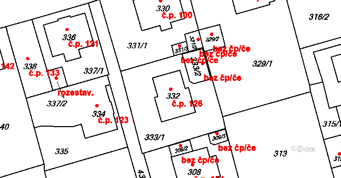 Liberec IX-Janův Důl 126, Liberec na parcele st. 332 v KÚ Janův Důl u Liberce, Katastrální mapa