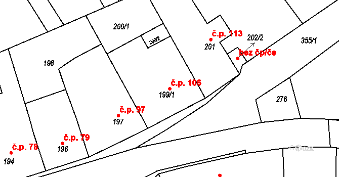 Chotutice 106 na parcele st. 199/1 v KÚ Chotutice, Katastrální mapa
