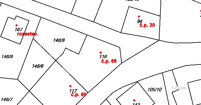 Bítouchov 66 na parcele st. 116 v KÚ Bítouchov u Mladé Boleslavi, Katastrální mapa