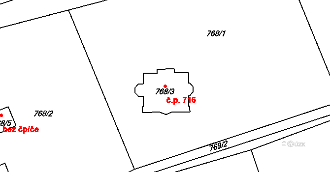 Bludovice 716, Havířov na parcele st. 768/3 v KÚ Bludovice, Katastrální mapa