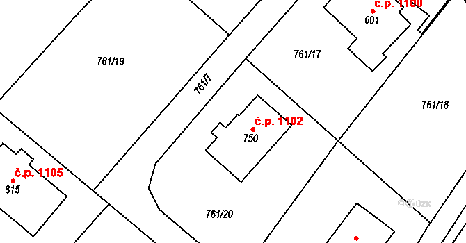Hlubočinka 1102, Sulice na parcele st. 750 v KÚ Sulice, Katastrální mapa