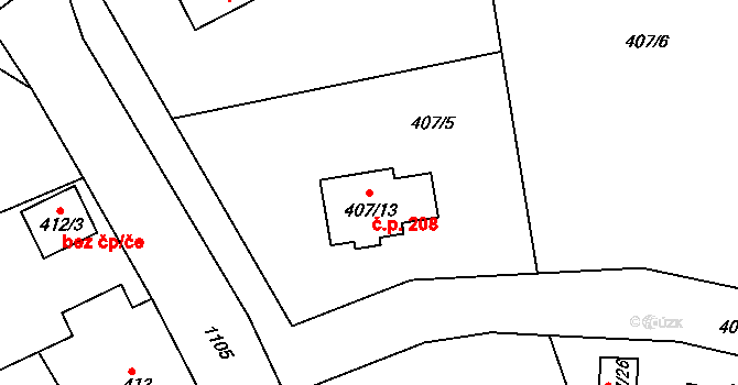 Andělská Hora 208 na parcele st. 407/13 v KÚ Andělská Hora, Katastrální mapa