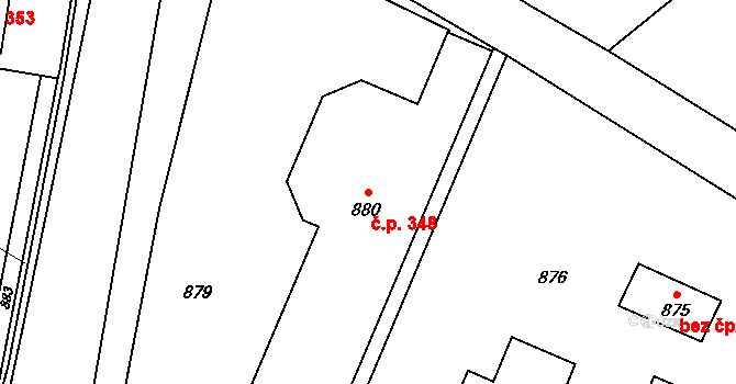 Nové Veselí 348 na parcele st. 880 v KÚ Nové Veselí, Katastrální mapa